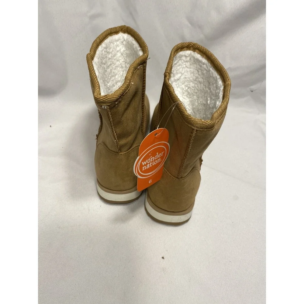 NEW wonder nation girls brown tan faux fur lined boots size 6‎